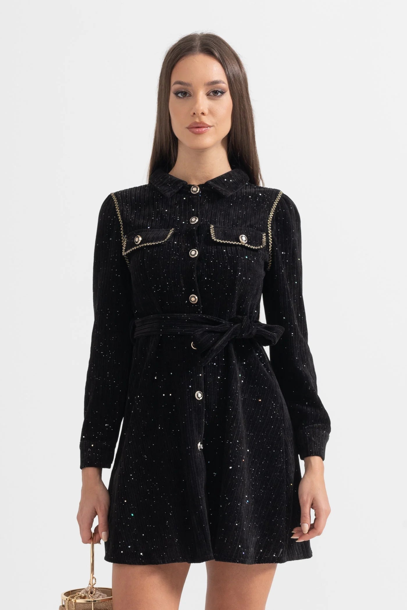 venus black Contrasting Stitching Detail Ribbed Dress