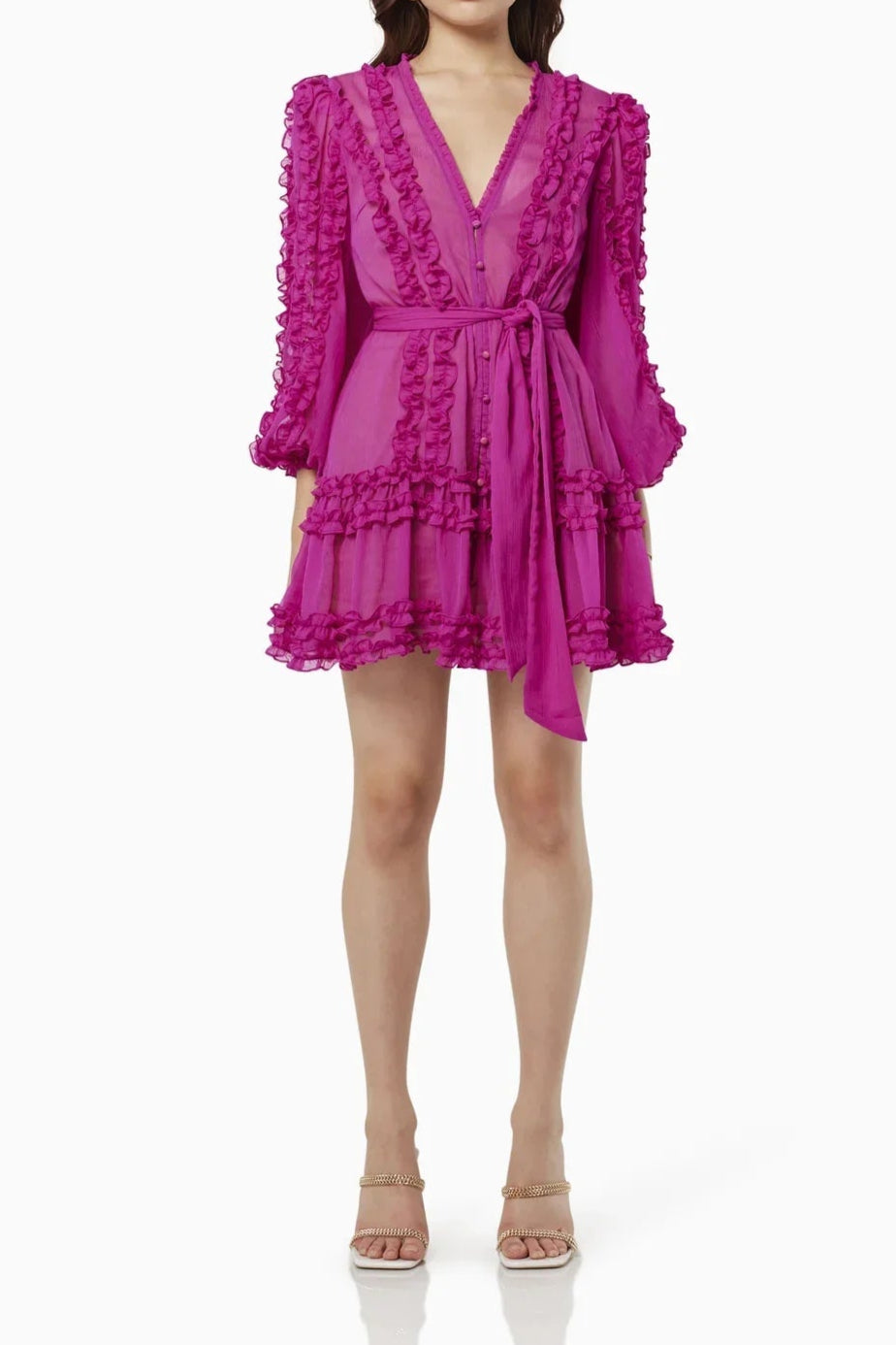 Lara Chiffon Flower Hem Mini Dress in Rose Red Avalabel