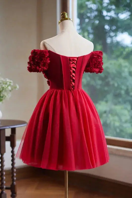 caroline Red 3d Appliques mini Prom Dress Avalabel