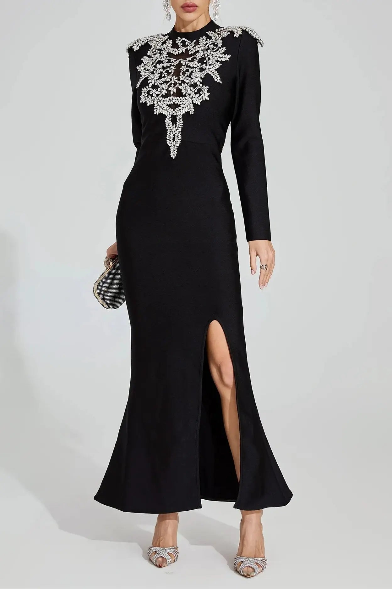 karen Black Diamond pattern Bandage maxi Dress Avalabel