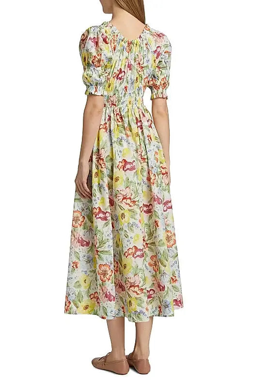 tobey Ischia Floral Smocked Midi Dress Avalabel