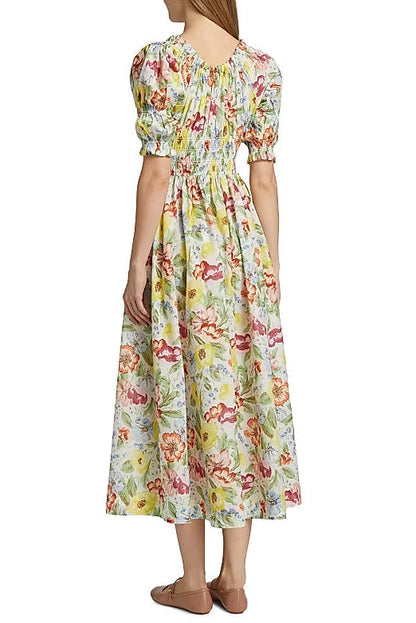 tobey Ischia Floral Smocked Midi Dress