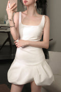 arabela square neck bud mini dress in beige Avalabel