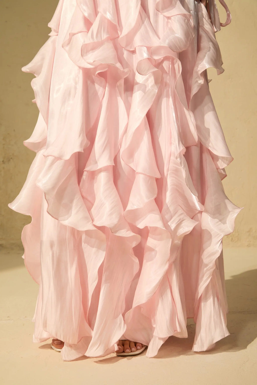 Pandora Puff Sleeve Ruffle Trim Maxi Dress in Pink Avalabel