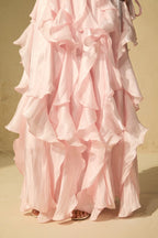 Pandora Puff Sleeve Ruffle Trim Maxi Dress in Pink Avalabel