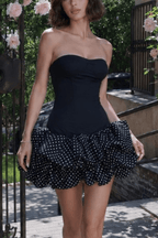 Polka Dot Corset Strapless Ruffle Mini Dress Avalabel