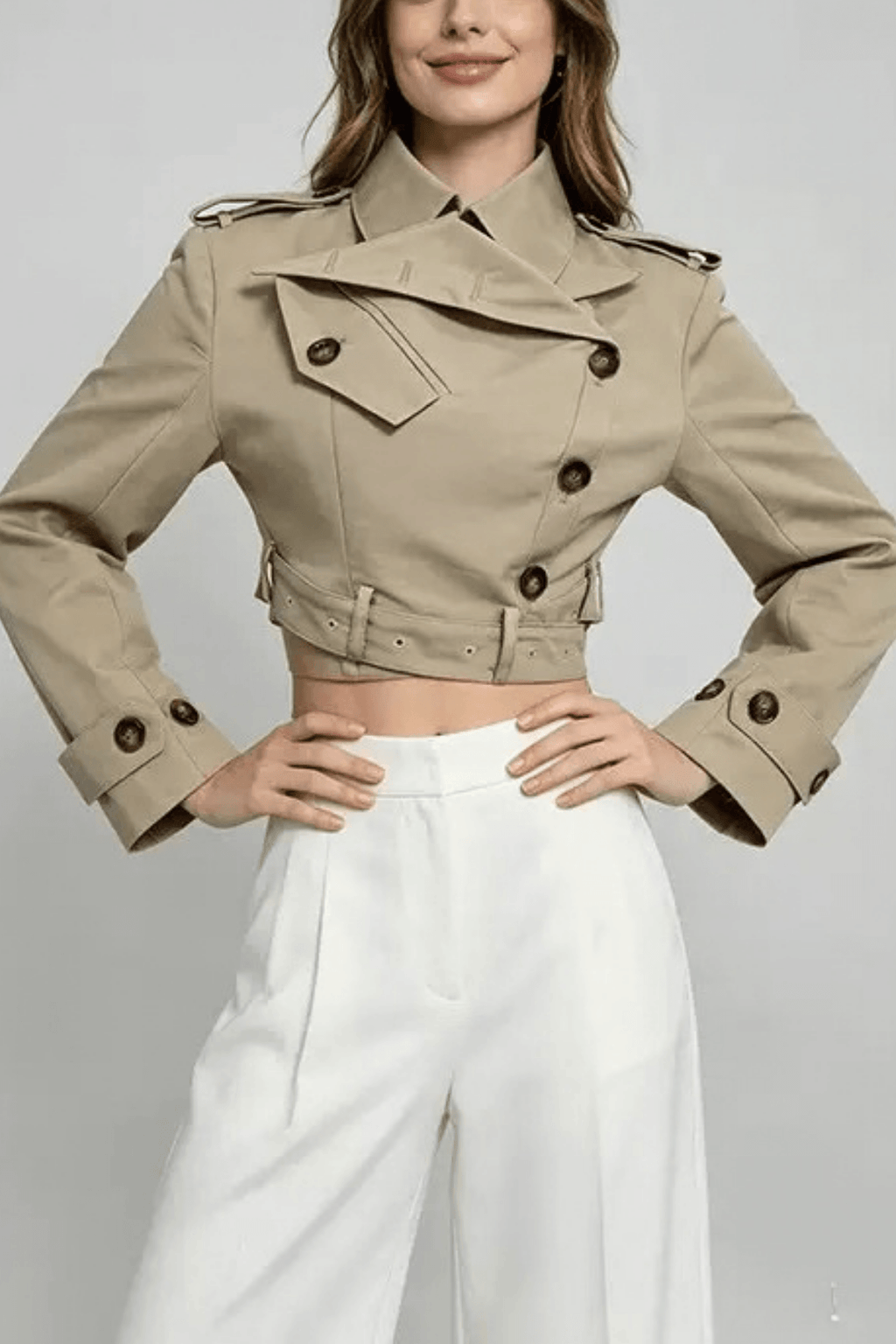 Jana Khaki Cropped Trench Jacket Avalabel
