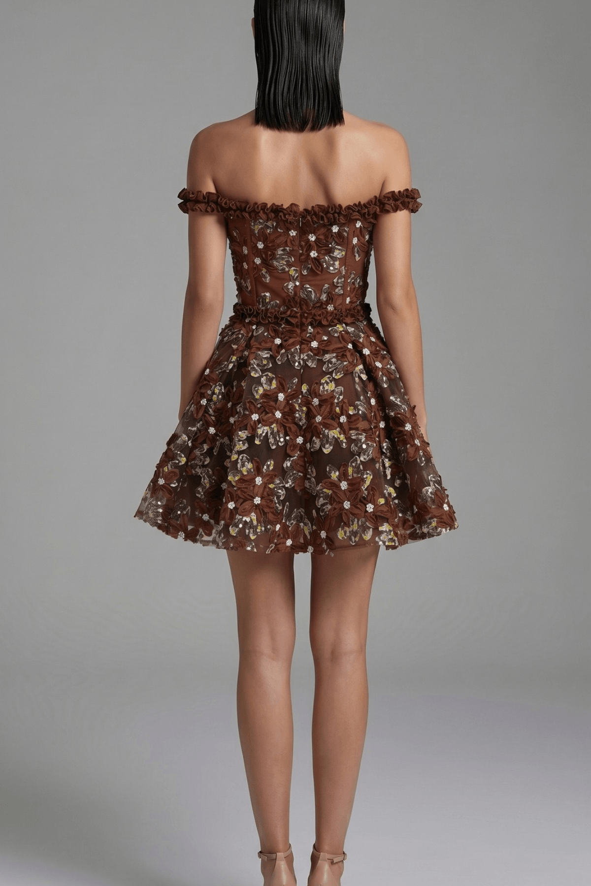 Mary Brown Strapless Corset 3D Floral Mini Dress Avalabel