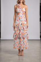 Livia Floral One Shoulder Tiered Dress Avalabel