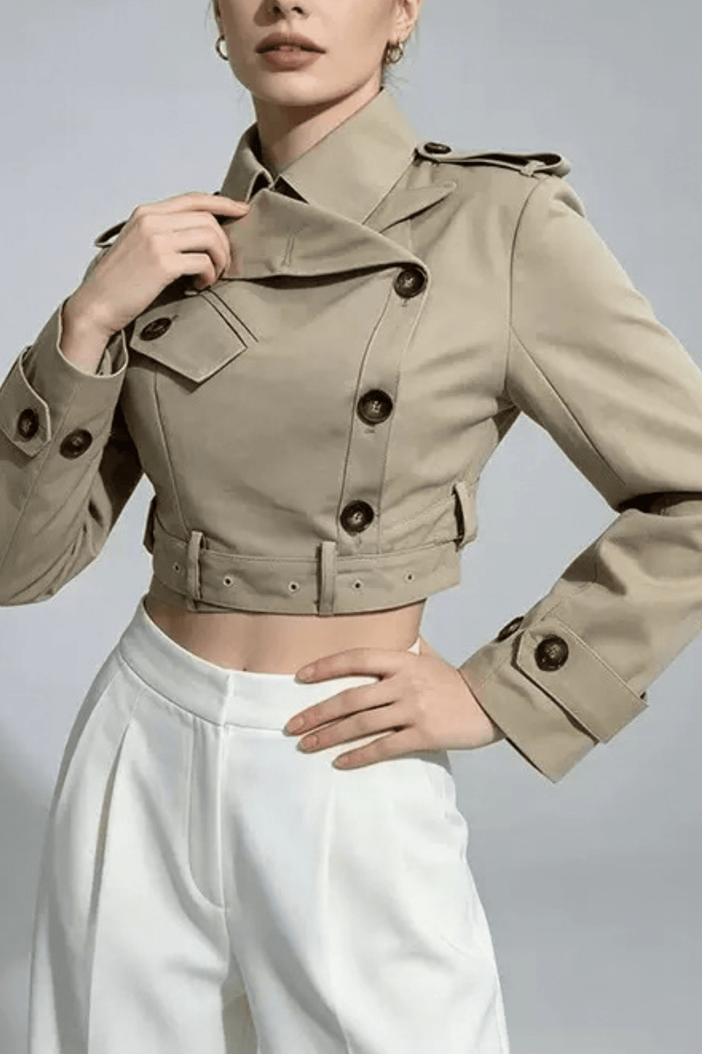 Jana Khaki Cropped Trench Jacket Avalabel