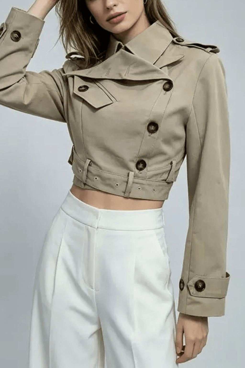 Jana Khaki Cropped Trench Jacket Avalabel