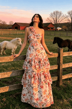 Livia Floral One Shoulder Tiered Dress Avalabel