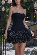 Polka Dot Corset Strapless Ruffle Mini Dress Avalabel