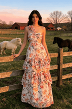 Livia Floral One Shoulder Tiered Dress Avalabel