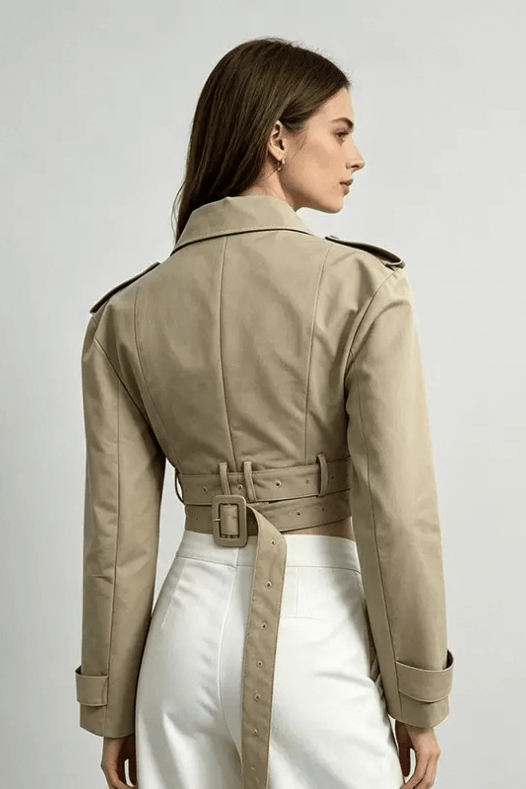 Jana Khaki Cropped Trench Jacket Avalabel