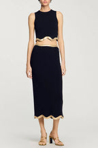 Black Long Knitted Skirt with Chain Detail Avalabel