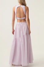 Ashley Flower Shell Top Maxi Skirt Set in Purple Avalabel