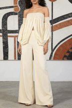 Off Shoulder Smocked Balloon Sleeve Top Avalabel