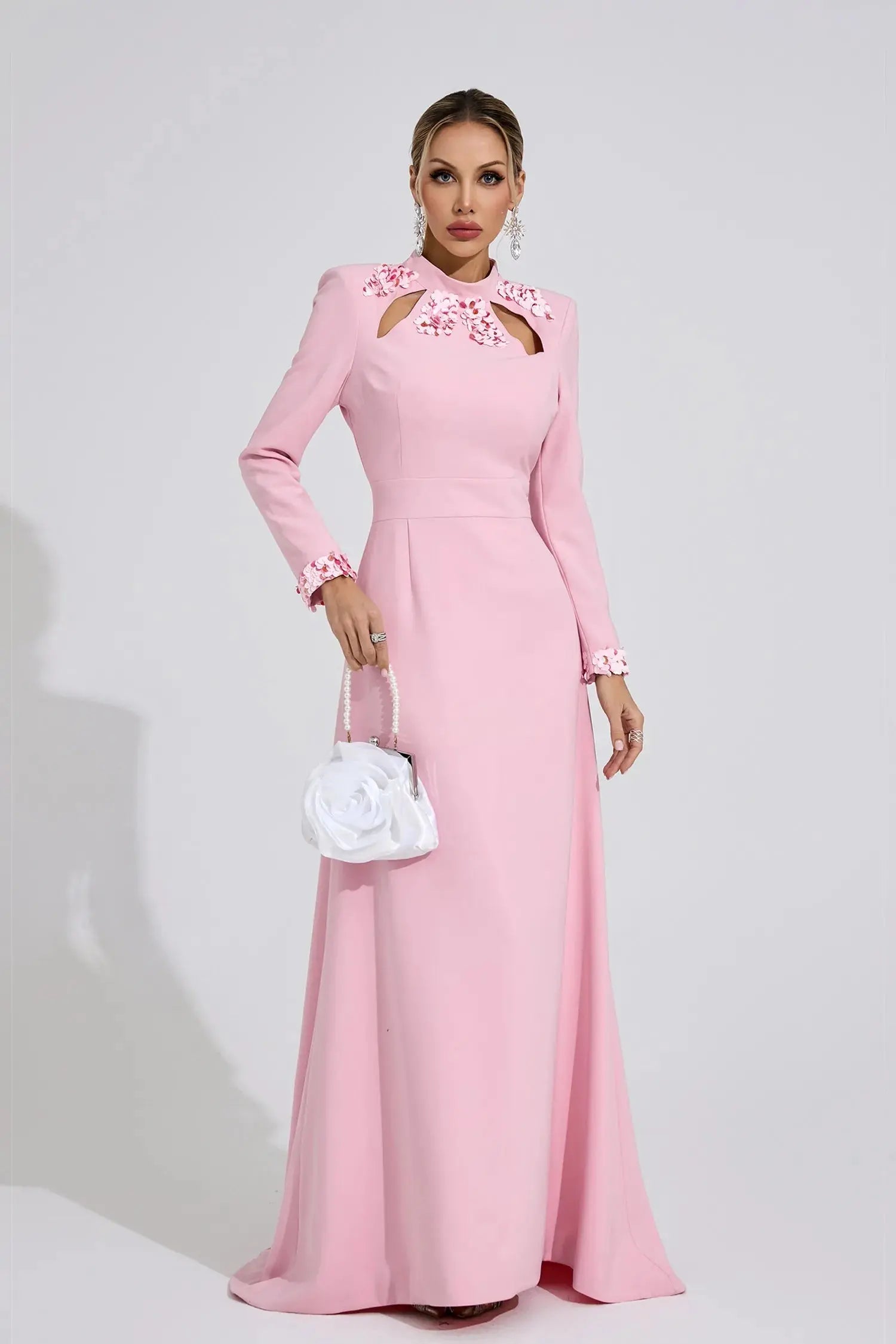 Shirley Light Pink Rhinestone Cutout Mermaid Maxi Dress Avalabel