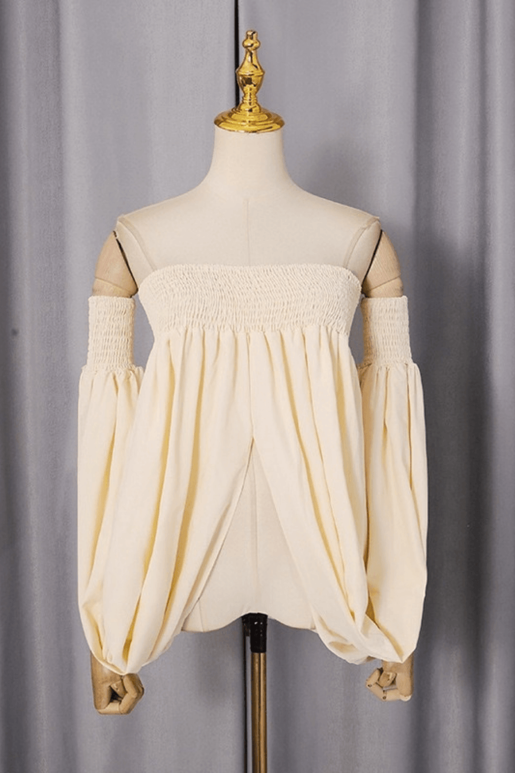 Off Shoulder Smocked Balloon Sleeve Top Avalabel