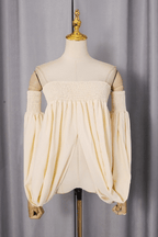 Off Shoulder Smocked Balloon Sleeve Top Avalabel