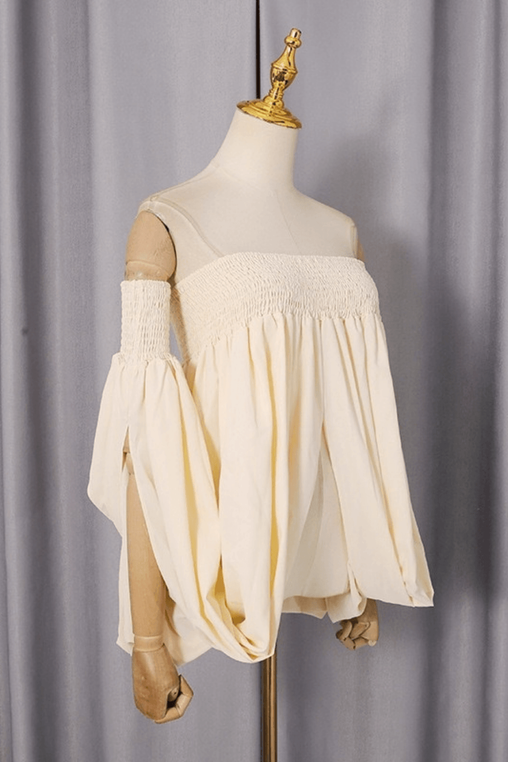 Off Shoulder Smocked Balloon Sleeve Top Avalabel