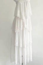 White Tiered Lace Spaghetti Strap Maxi Dress Avalabel