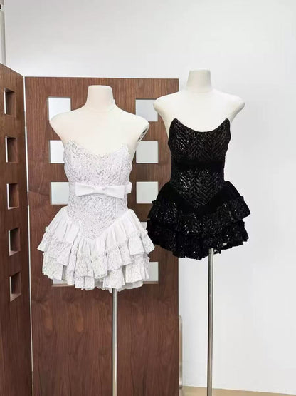 Syraza Strapless Sequin Bow Mini Dress