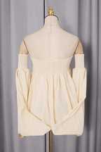 Off Shoulder Smocked Balloon Sleeve Top Avalabel