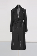 Asya Black Studded Strap Detail Long Coat Avalabel