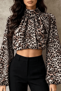 Elena Leopard Print High Neck Lantern Blouse Avalabel