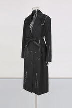 Asya Black Studded Strap Detail Long Coat Avalabel
