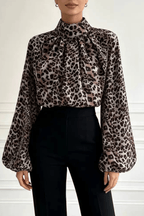 Elena Leopard Print High Neck Lantern Blouse Avalabel