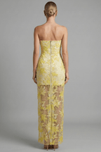 Yellow Strapless Floral Sequin Mesh Dress Avalabel