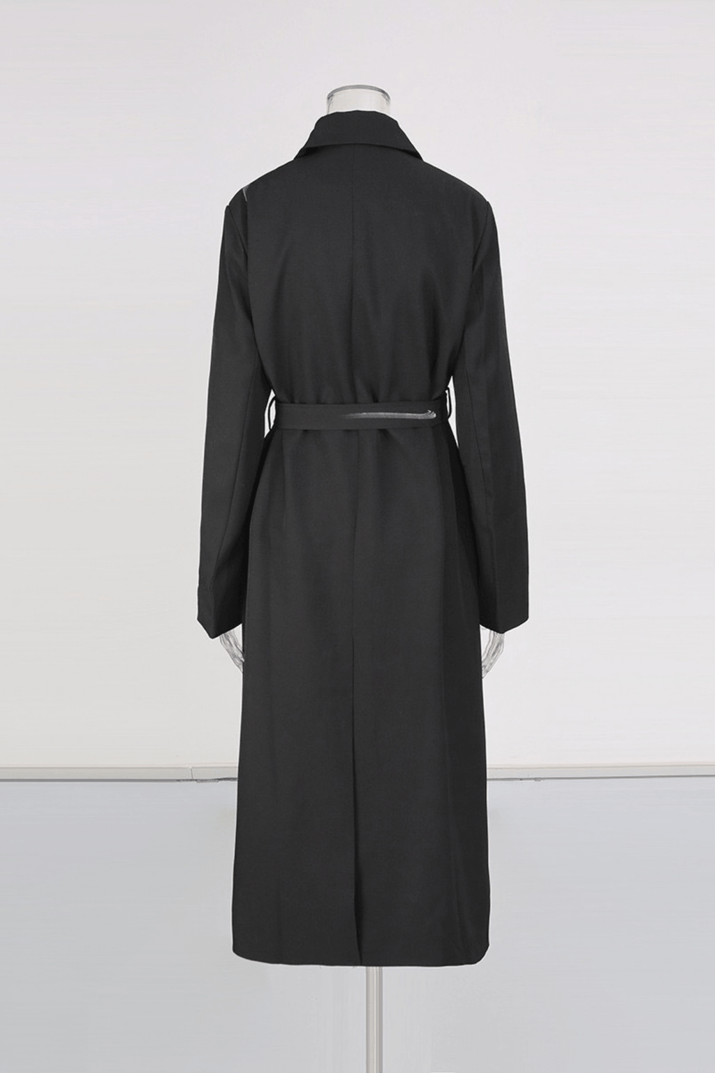 Asya Black Studded Strap Detail Long Coat Avalabel