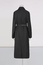 Asya Black Studded Strap Detail Long Coat Avalabel