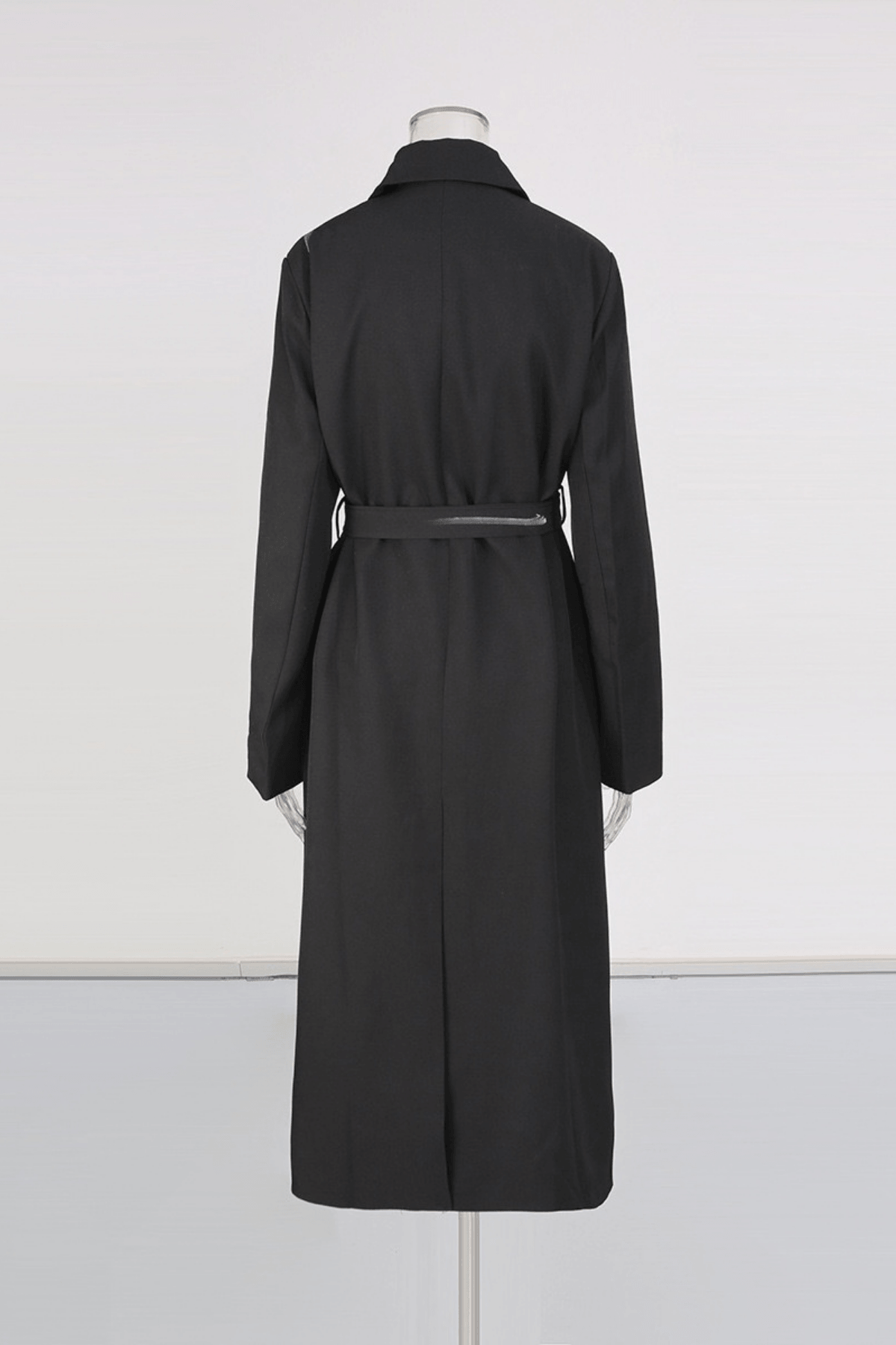 Asya Black Studded Strap Detail Long Coat Avalabel
