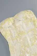 Yellow Strapless Floral Sequin Mesh Dress Avalabel