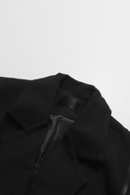 Asya Black Studded Strap Detail Long Coat Avalabel