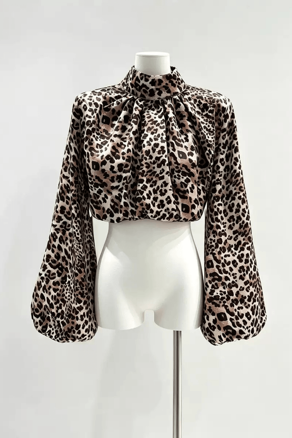 Elena Leopard Print High Neck Lantern Blouse Avalabel