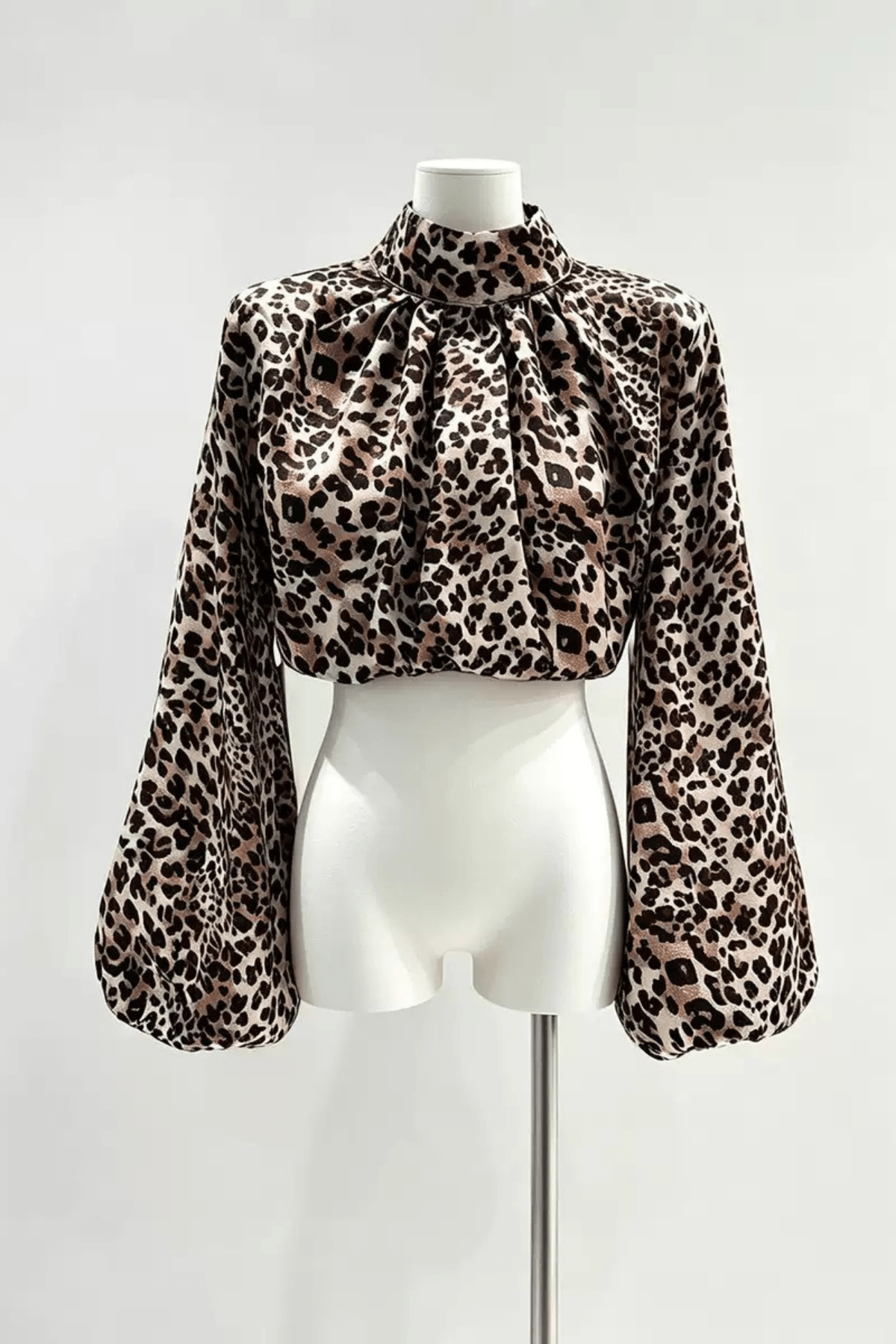Elena Leopard Print High Neck Lantern Blouse Avalabel