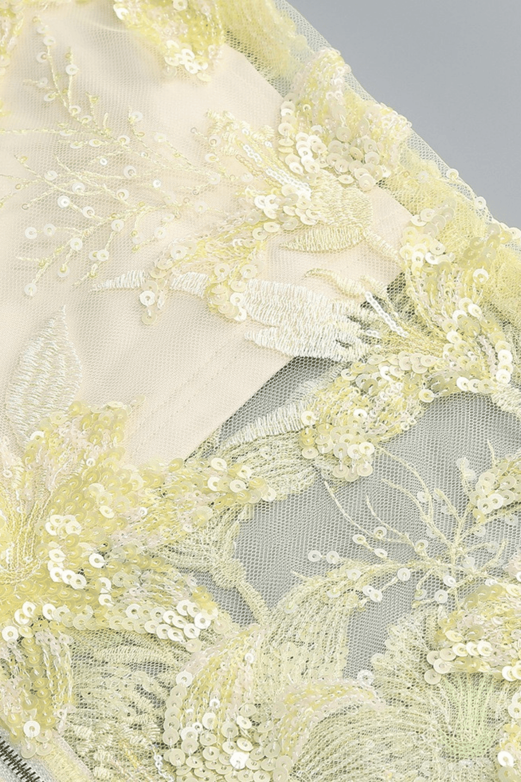 Yellow Strapless Floral Sequin Mesh Dress Avalabel