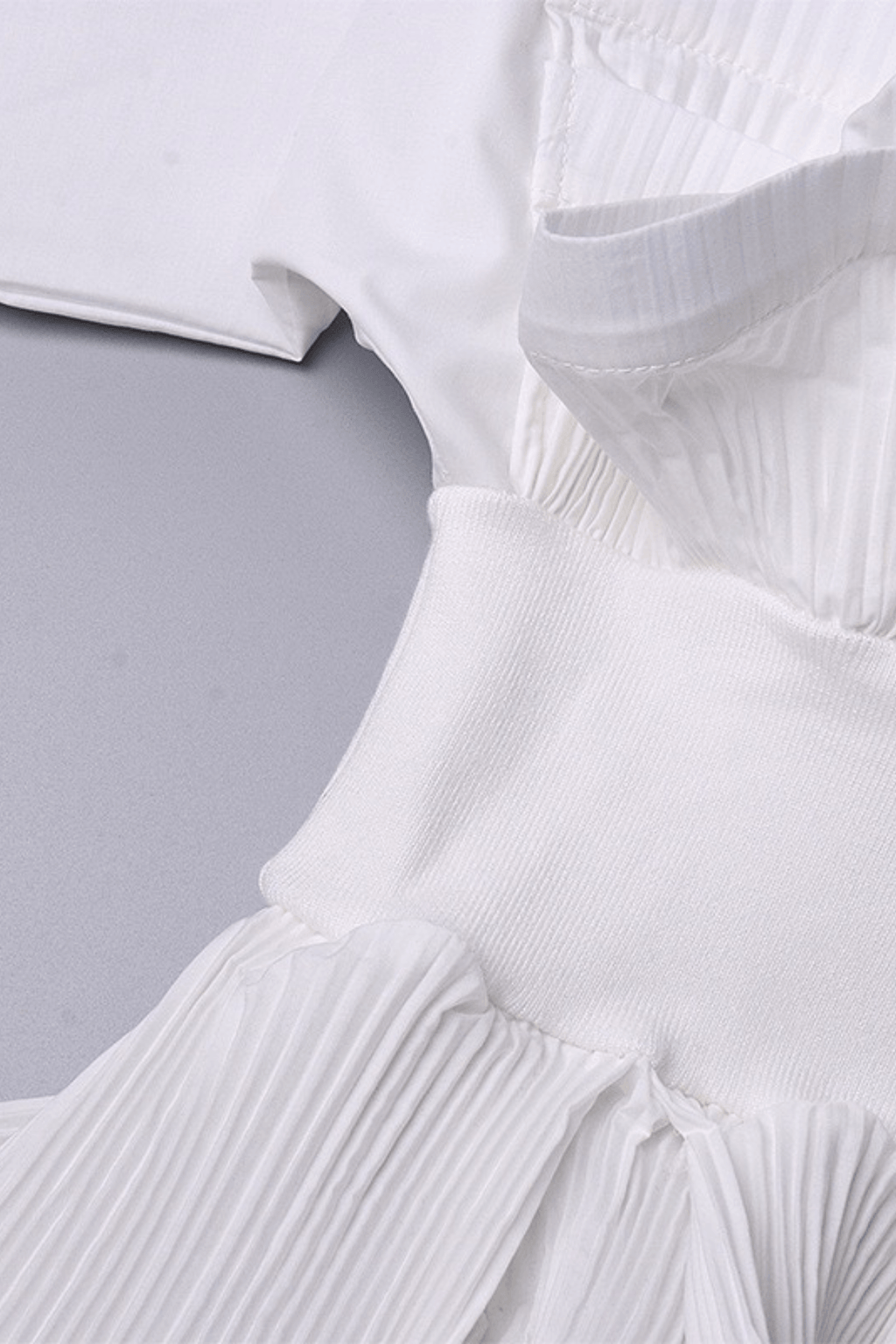 White Stand Collar Ruffled Peplum Blouse Avalabel