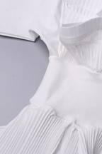 White Stand Collar Ruffled Peplum Blouse Avalabel