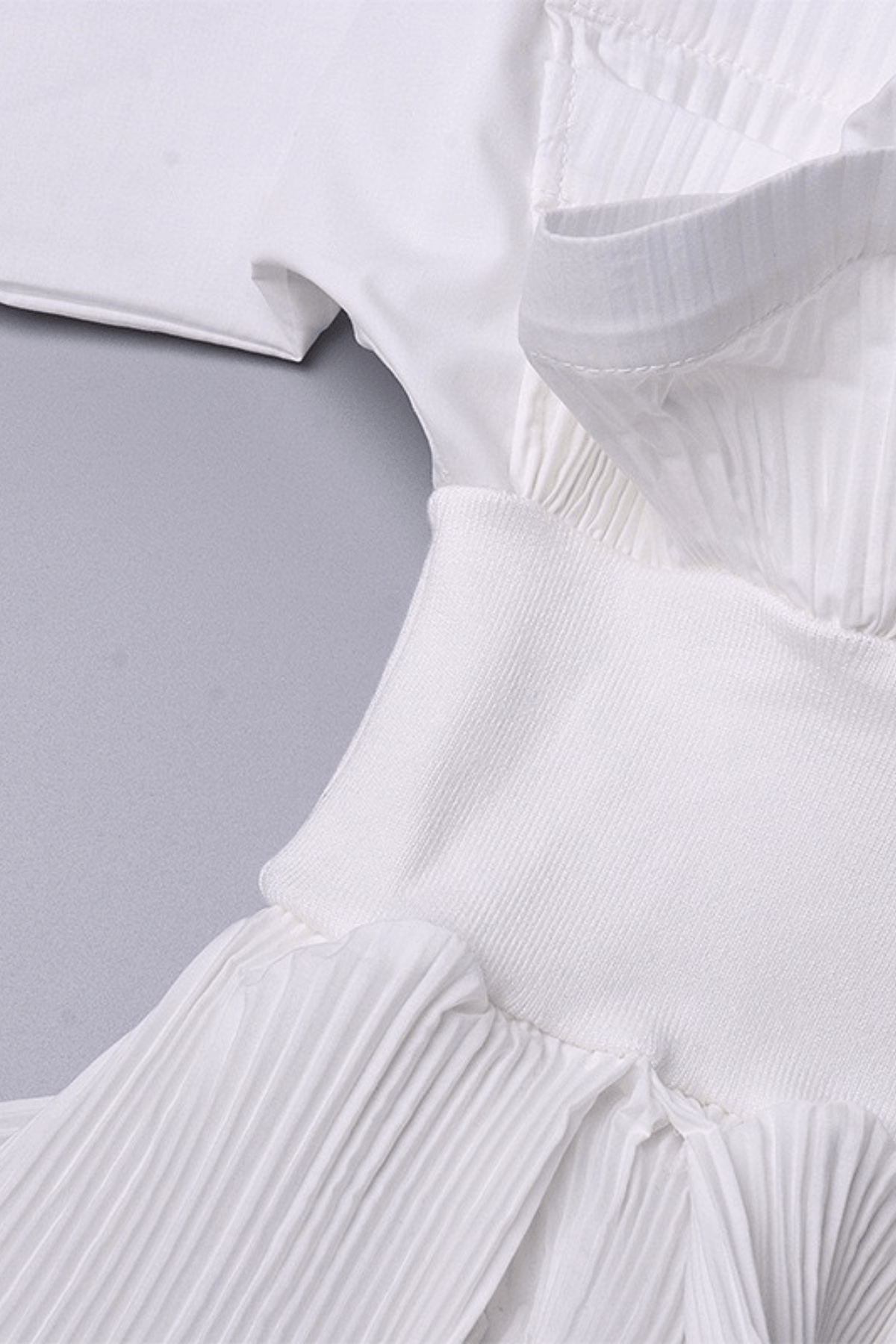 White Stand Collar Ruffled Peplum Blouse Avalabel