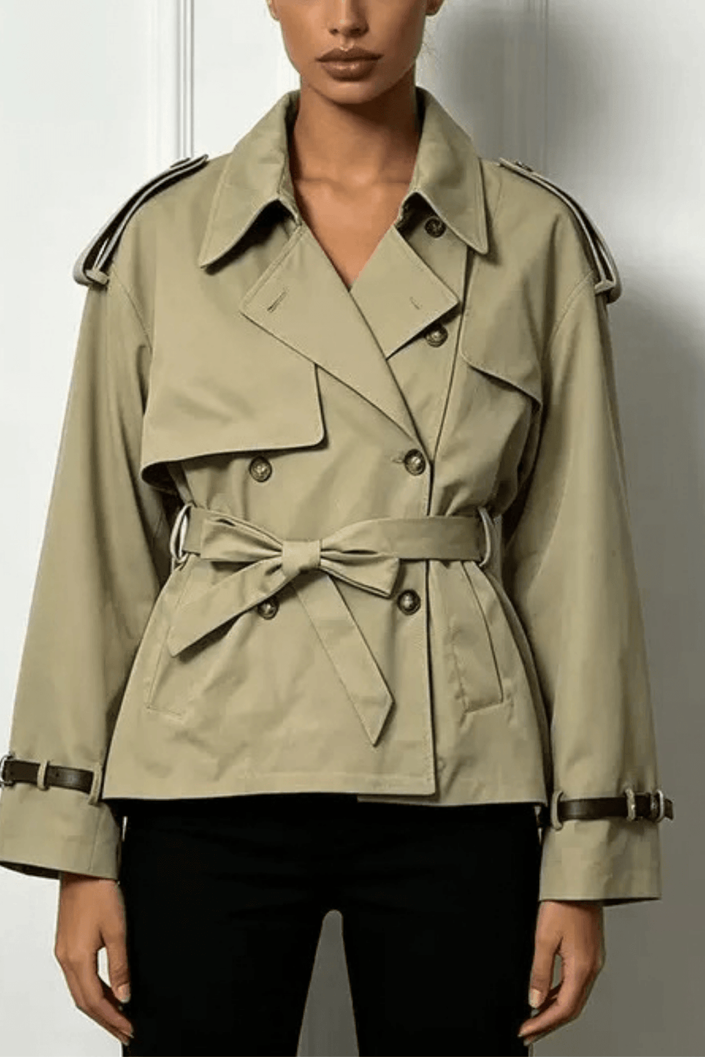 Joan Khaki Short Trench Jacket Avalabel