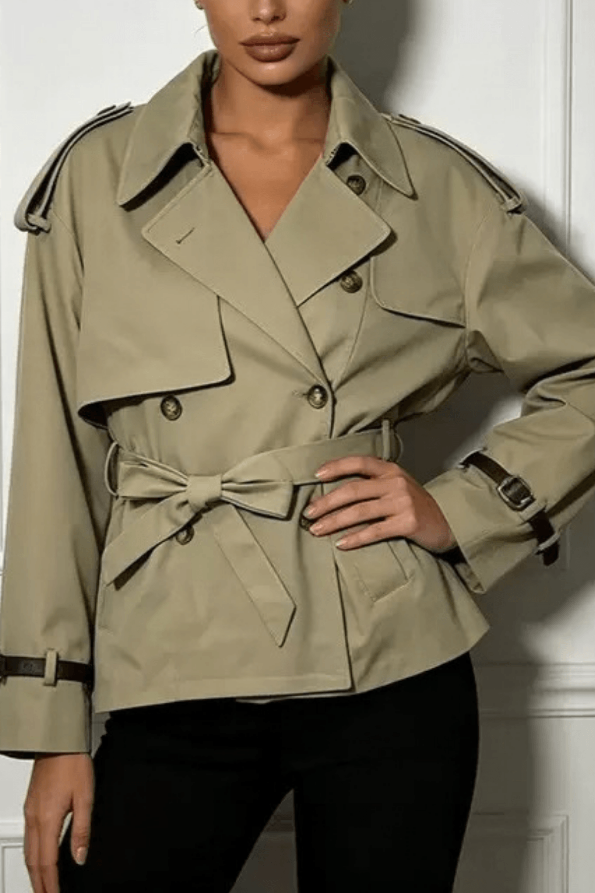 Joan Khaki Short Trench Jacket Avalabel