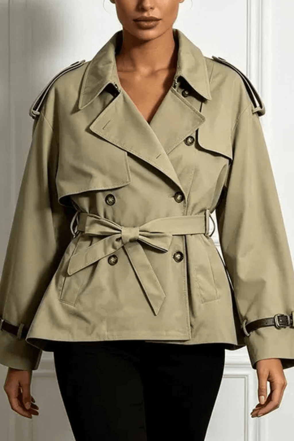 Joan Khaki Short Trench Jacket Avalabel