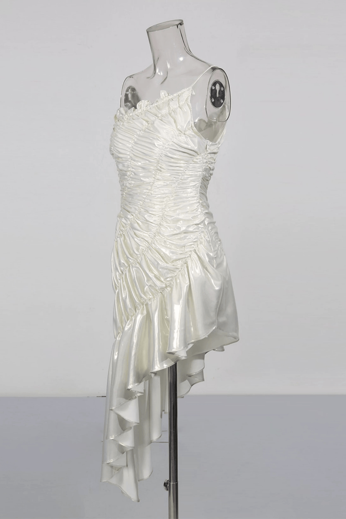 Freya One Shoulder Ruched Asymmetrical Satin Dress Avalabel