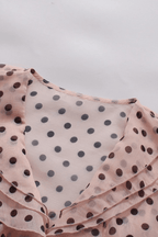 Polka Dot Ruffled V Neck Belted Lantern Sleeve Blouse Avalabel